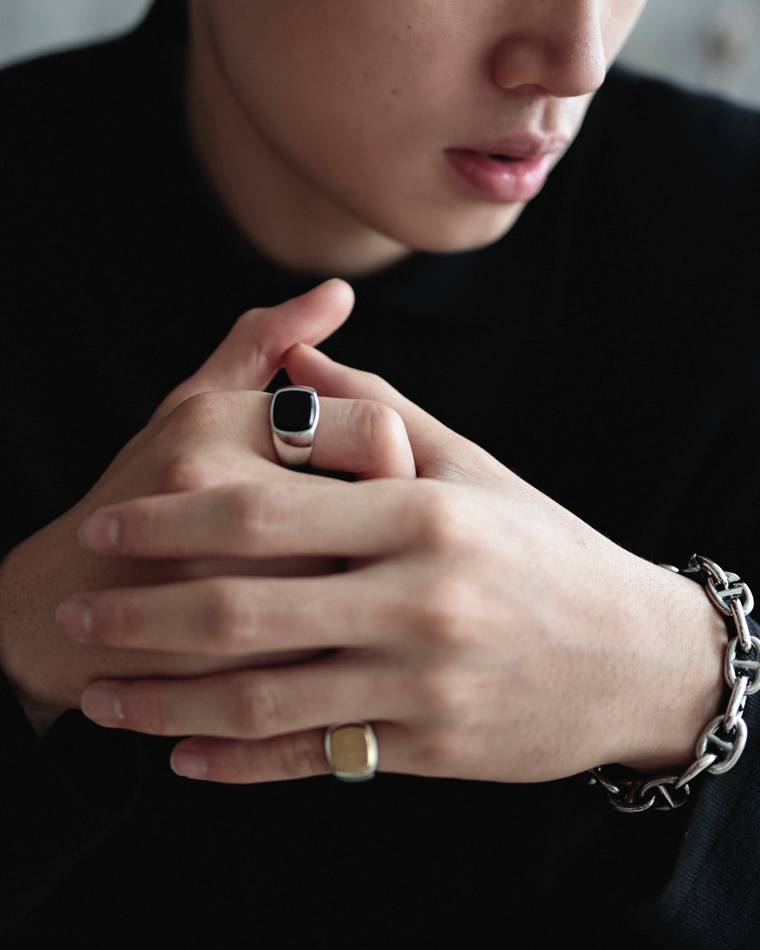 316L black signet ring #R45