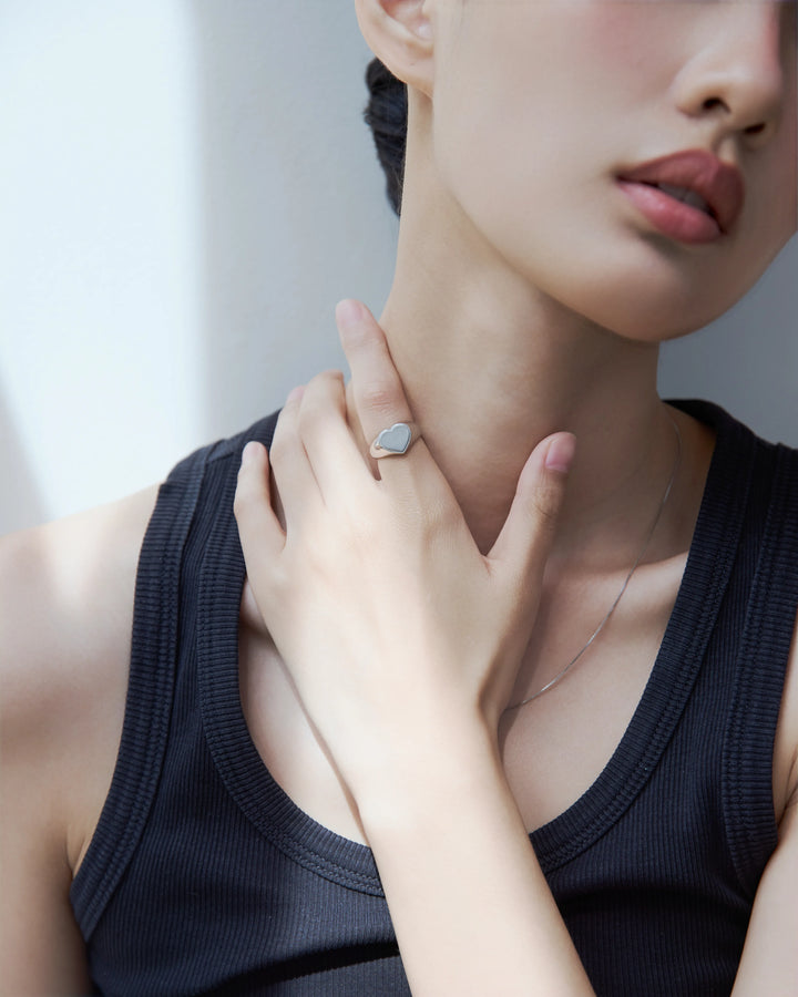 316L heart signet ring #R69